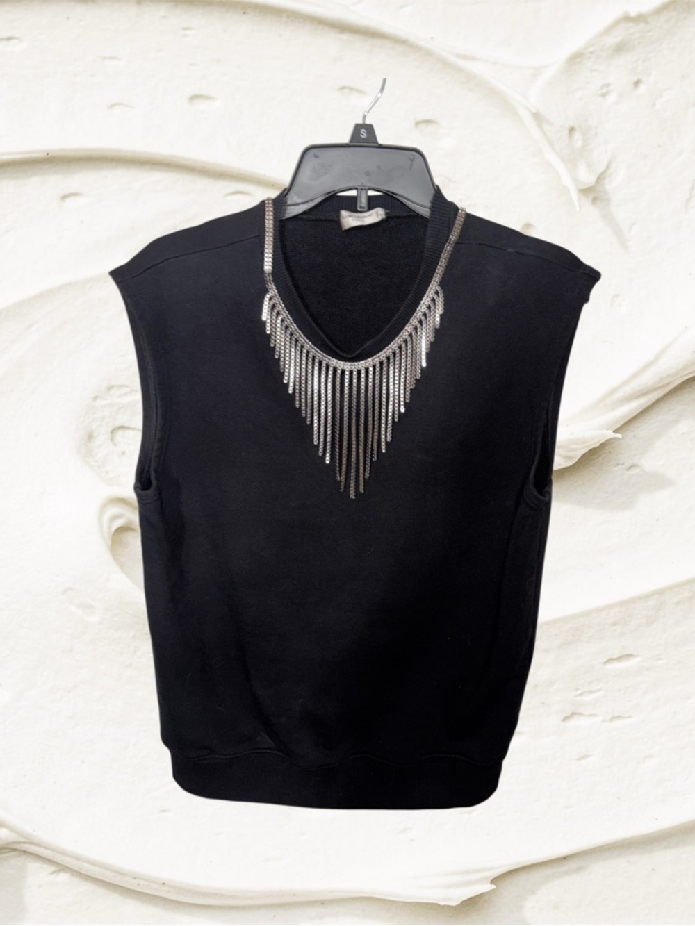 Saint Laurent Black Sleeveless Sweatshirt with Chain Fringe Detail - Picture 4 of 8